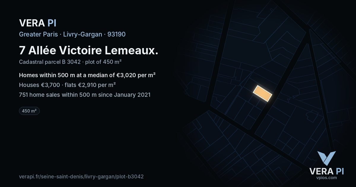 7 Allée Victoire Lemeaux, Livry-Gargan at night – the plot lit, the parcels around coloured by the prices near them