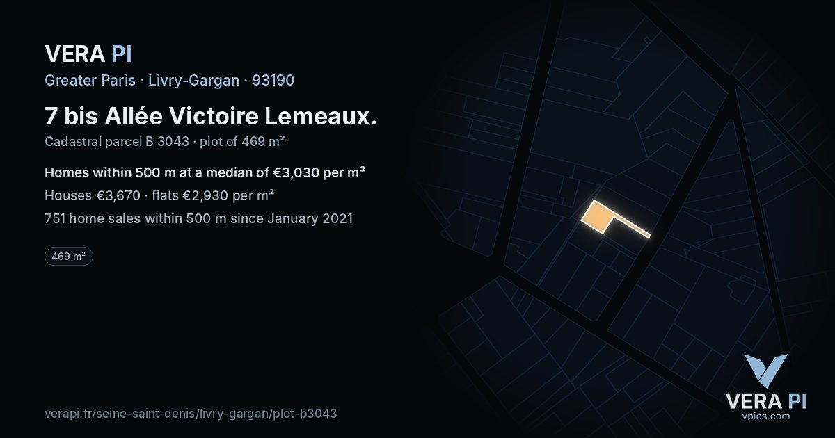 7 bis Allée Victoire Lemeaux, Livry-Gargan at night – the plot lit, the parcels around coloured by the prices near them