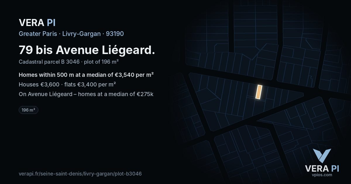 79 bis Avenue Liégeard, Livry-Gargan at night – the plot lit, the parcels around coloured by the prices near them