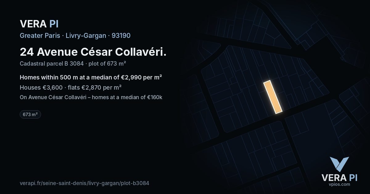 24 Avenue César Collavéri, Livry-Gargan at night – the plot lit, the parcels around coloured by the prices near them