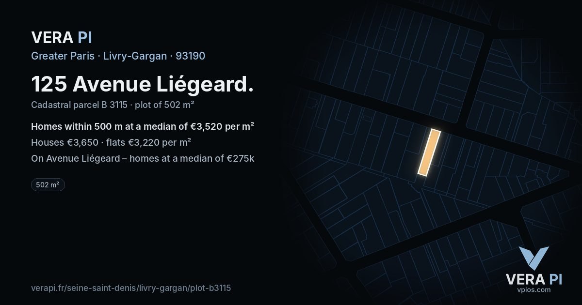 125 Avenue Liégeard, Livry-Gargan at night – the plot lit, the parcels around coloured by the prices near them