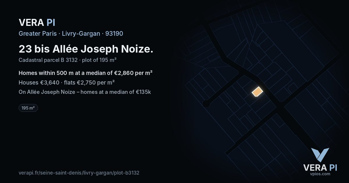 23 bis Allée Joseph Noize, Livry-Gargan at night – the plot lit, the parcels around coloured by the prices near them