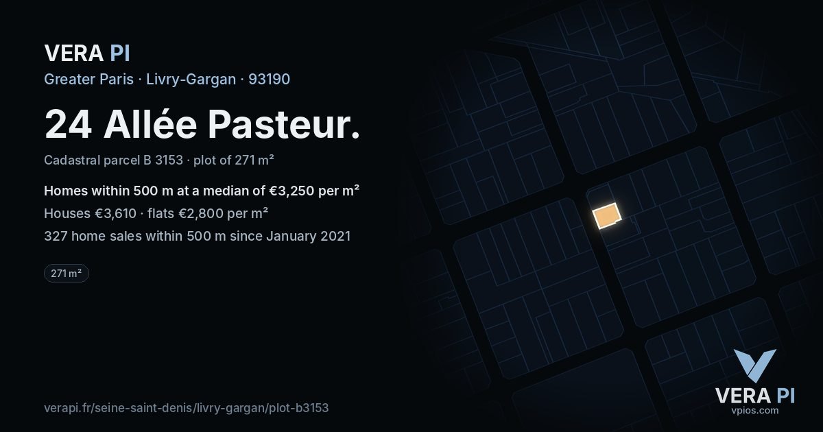 24 Allée Pasteur, Livry-Gargan at night – the plot lit, the parcels around coloured by the prices near them