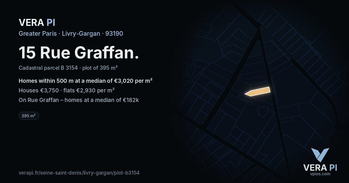 15 Rue Graffan, Livry-Gargan at night – the plot lit, the parcels around coloured by the prices near them