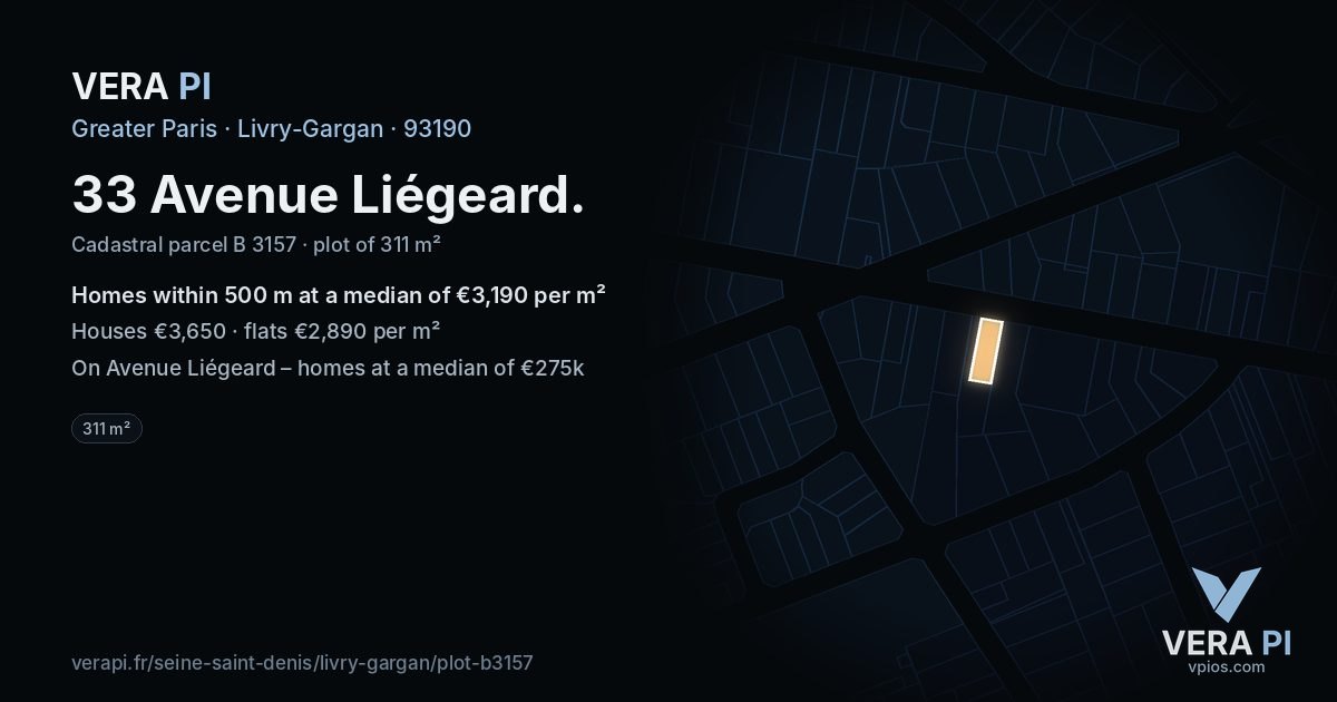 33 Avenue Liégeard, Livry-Gargan at night – the plot lit, the parcels around coloured by the prices near them