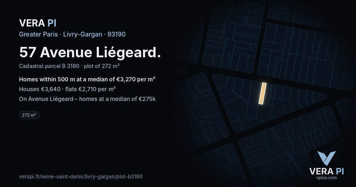 57 Avenue Liégeard, Livry-Gargan at night – the plot lit, the parcels around coloured by the prices near them