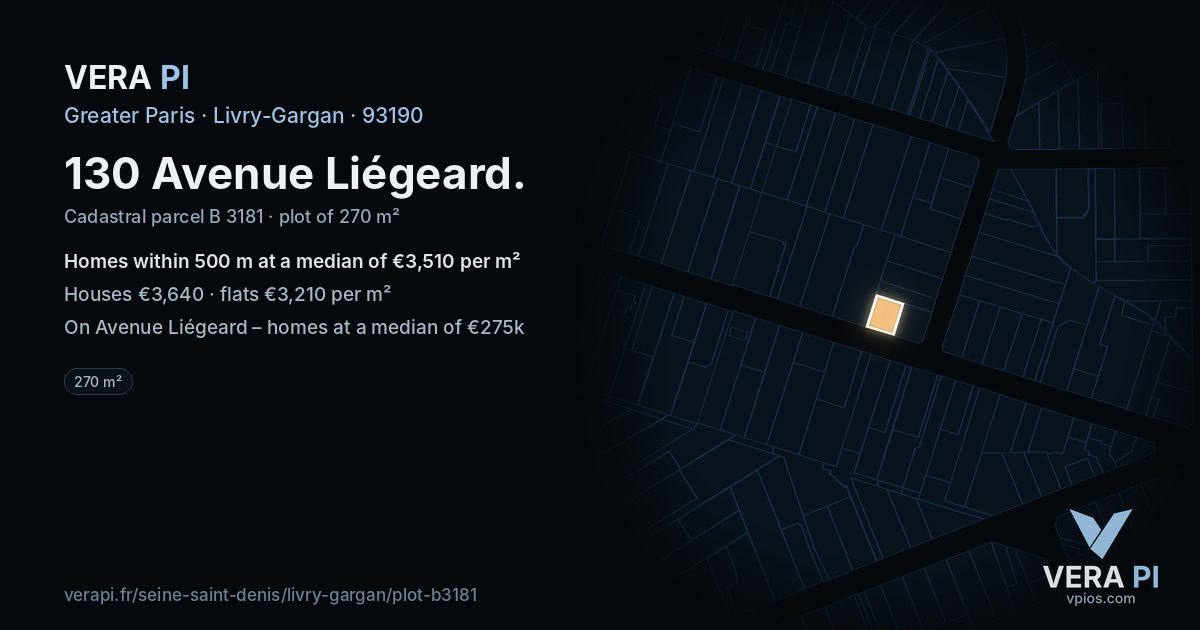 130 Avenue Liégeard, Livry-Gargan at night – the plot lit, the parcels around coloured by the prices near them