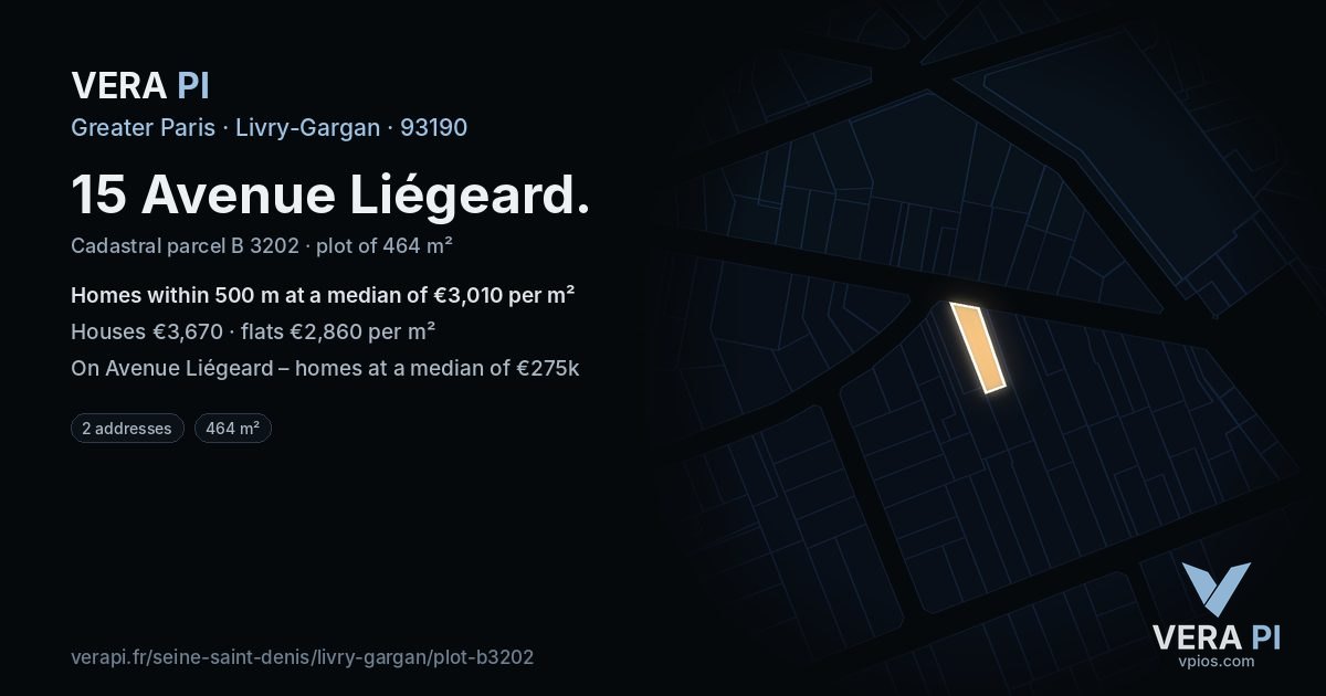 15 Avenue Liégeard, Livry-Gargan at night – the plot lit, the parcels around coloured by the prices near them