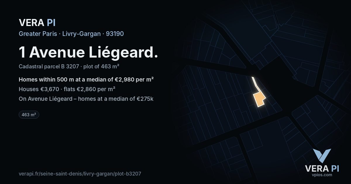 1 Avenue Liégeard, Livry-Gargan at night – the plot lit, the parcels around coloured by the prices near them