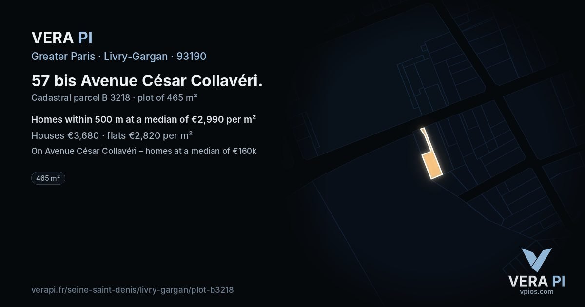 57 bis Avenue César Collavéri, Livry-Gargan at night – the plot lit, the parcels around coloured by the prices near them
