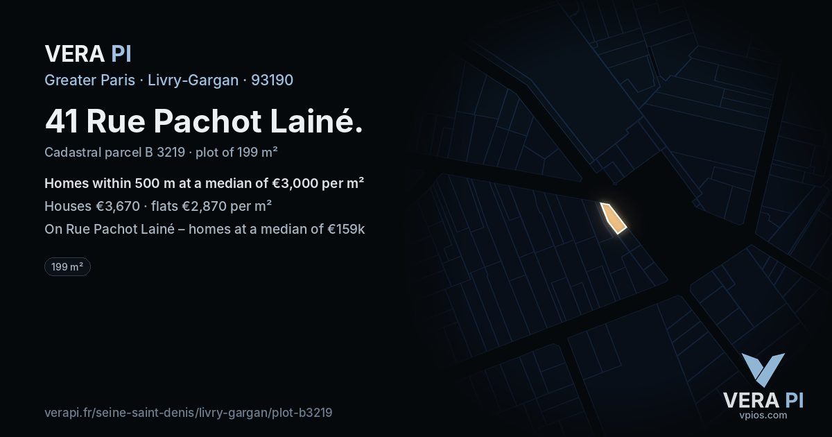 41 Rue Pachot Lainé, Livry-Gargan at night – the plot lit, the parcels around coloured by the prices near them