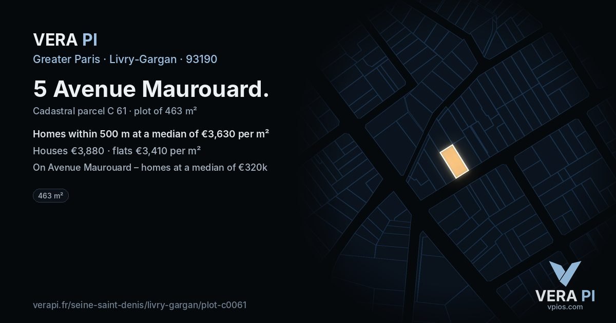 5 Avenue Maurouard, Livry-Gargan at night – the plot lit, the parcels around coloured by the prices near them
