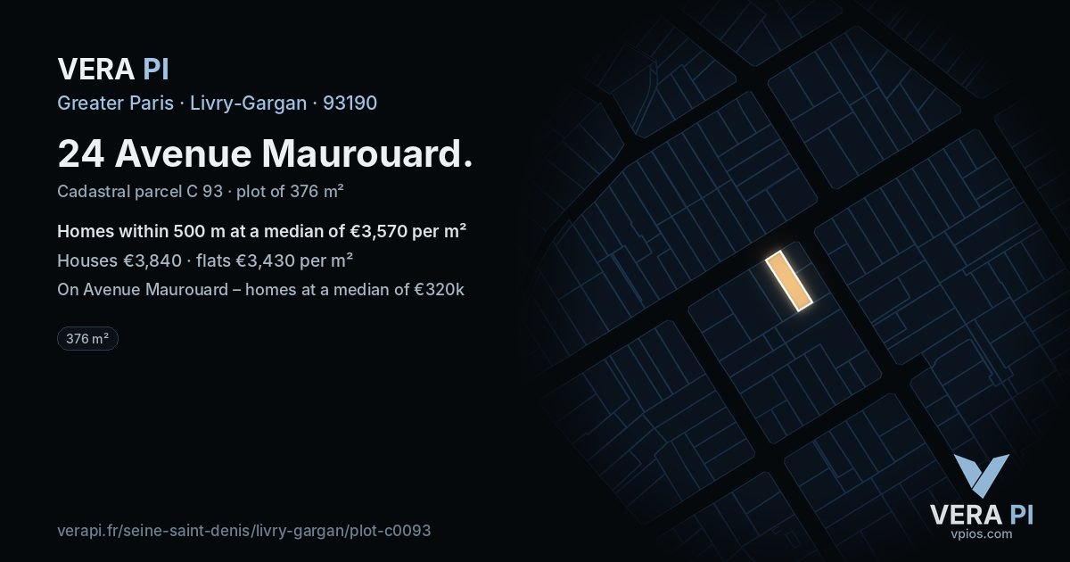 24 Avenue Maurouard, Livry-Gargan at night – the plot lit, the parcels around coloured by the prices near them