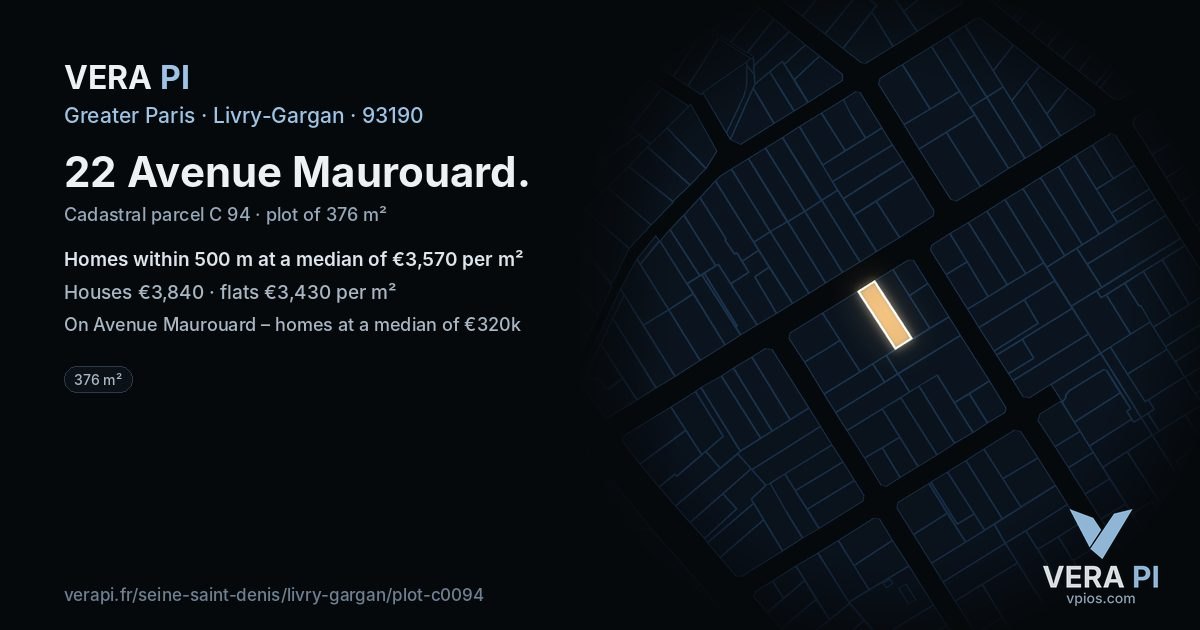 22 Avenue Maurouard, Livry-Gargan at night – the plot lit, the parcels around coloured by the prices near them