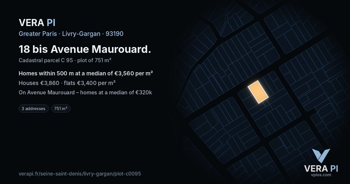 18 bis Avenue Maurouard, Livry-Gargan at night – the plot lit, the parcels around coloured by the prices near them
