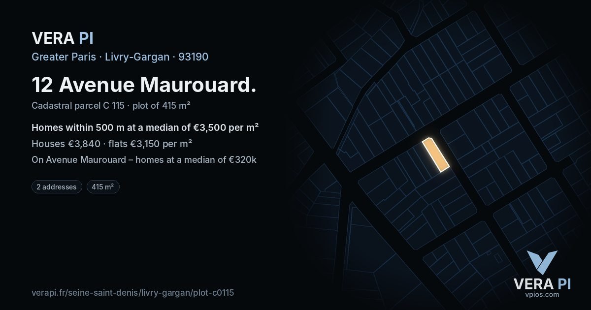 12 Avenue Maurouard, Livry-Gargan at night – the plot lit, the parcels around coloured by the prices near them