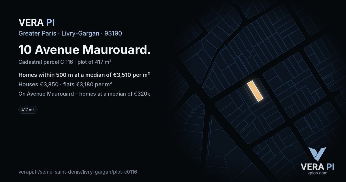 10 Avenue Maurouard, Livry-Gargan at night – the plot lit, the parcels around coloured by the prices near them
