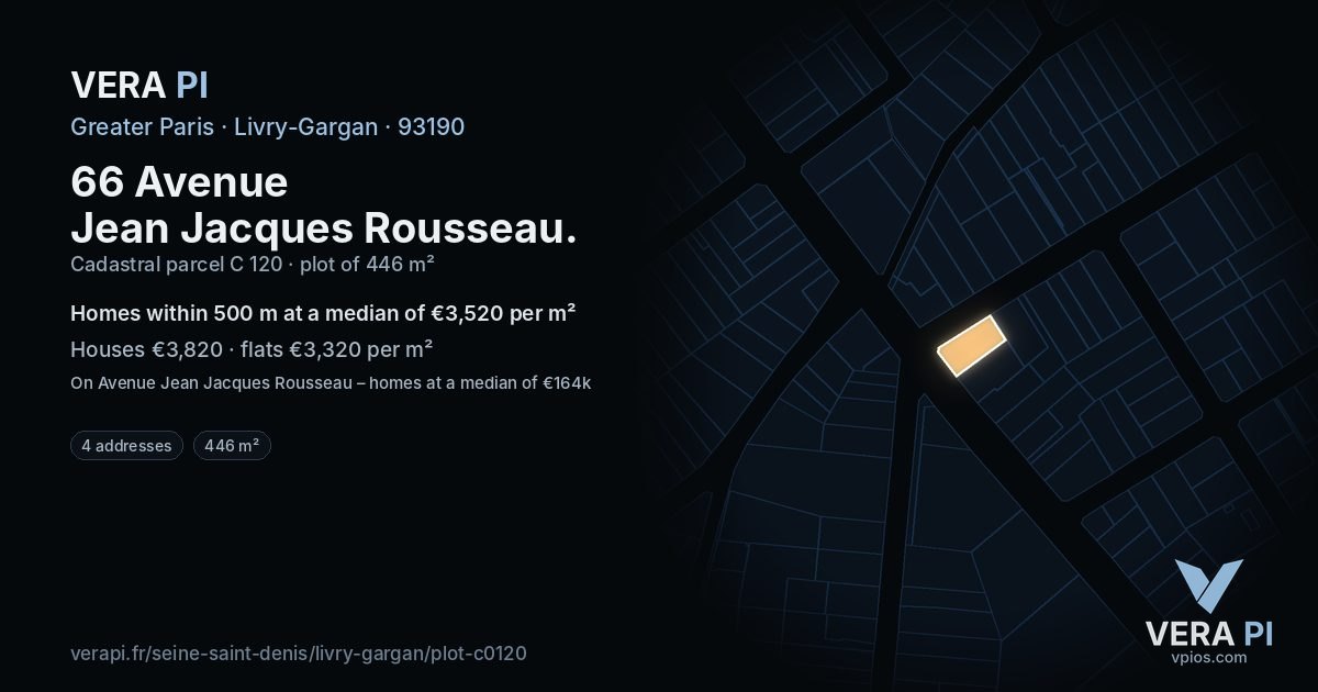 66 Avenue Jean Jacques Rousseau, Livry-Gargan at night – the plot lit, the parcels around coloured by the prices near them