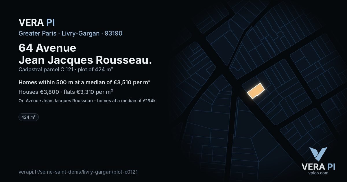 64 Avenue Jean Jacques Rousseau, Livry-Gargan at night – the plot lit, the parcels around coloured by the prices near them