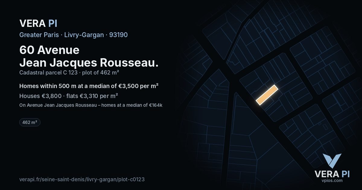 60 Avenue Jean Jacques Rousseau, Livry-Gargan at night – the plot lit, the parcels around coloured by the prices near them