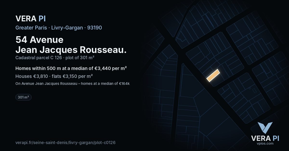 54 Avenue Jean Jacques Rousseau, Livry-Gargan at night – the plot lit, the parcels around coloured by the prices near them