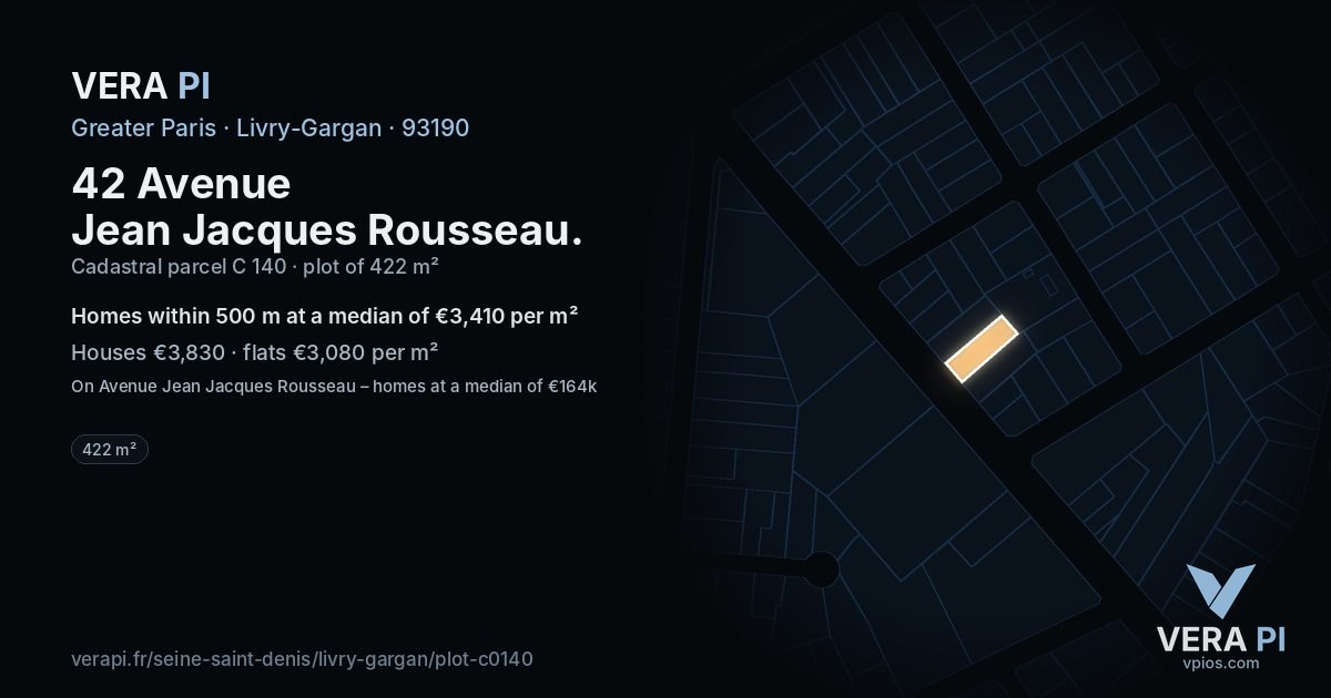 42 Avenue Jean Jacques Rousseau, Livry-Gargan at night – the plot lit, the parcels around coloured by the prices near them