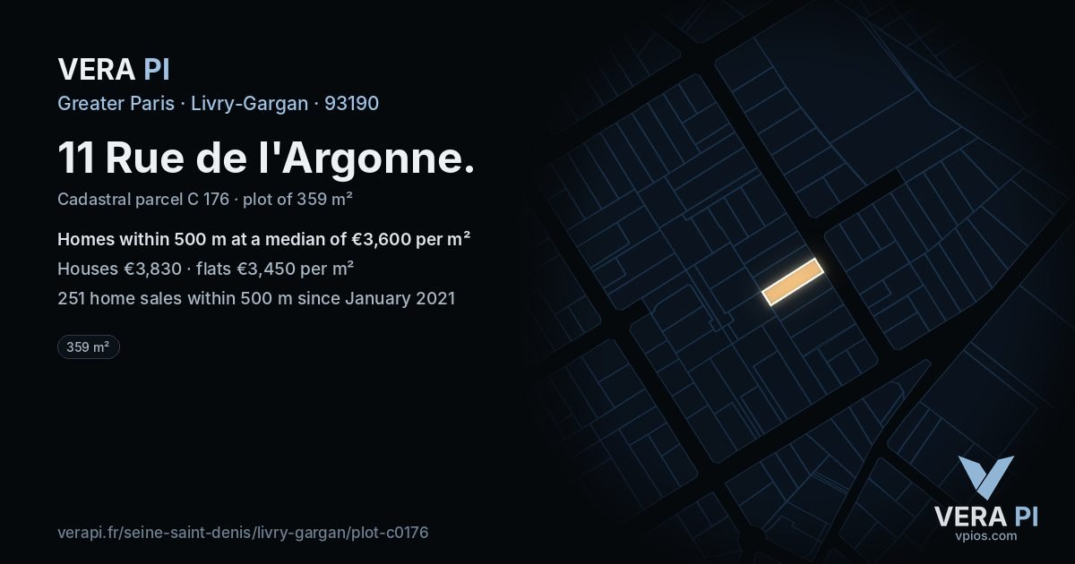 11 Rue de l'Argonne, Livry-Gargan at night – the plot lit, the parcels around coloured by the prices near them