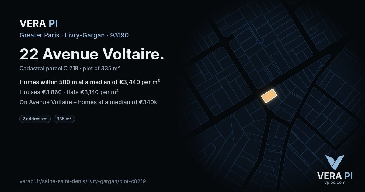 22 Avenue Voltaire, Livry-Gargan at night – the plot lit, the parcels around coloured by the prices near them