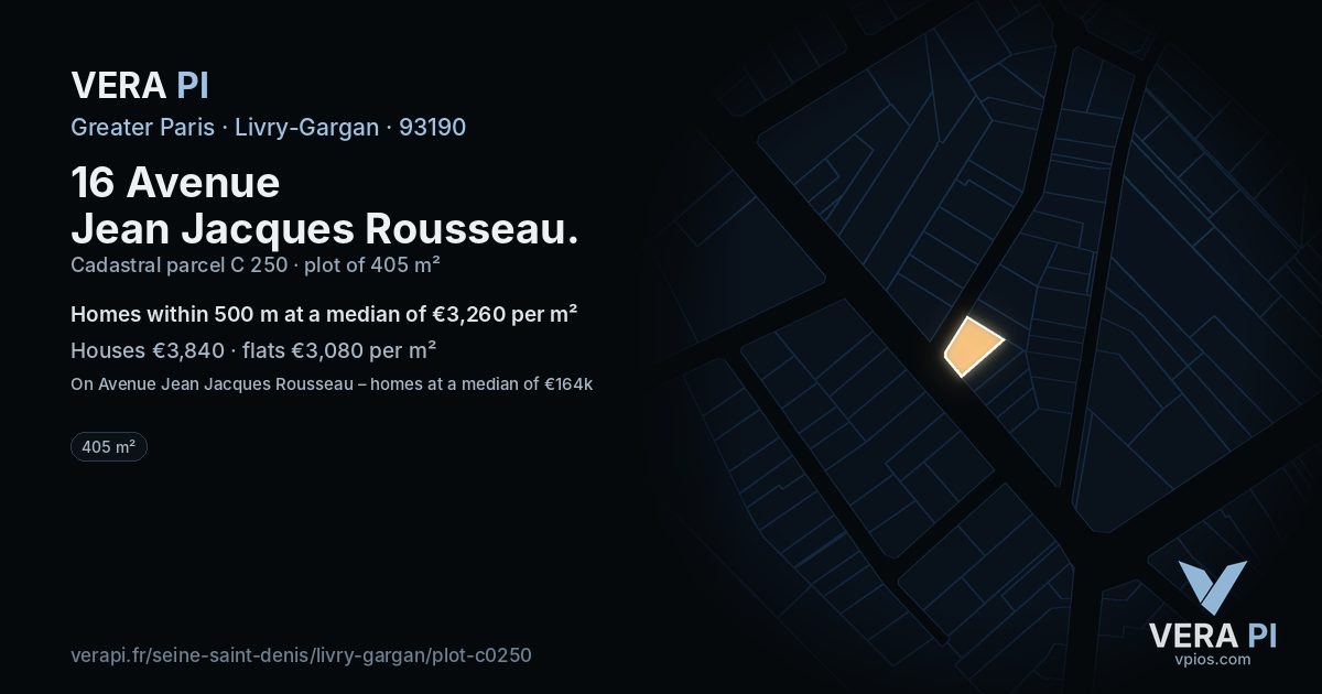 16 Avenue Jean Jacques Rousseau, Livry-Gargan at night – the plot lit, the parcels around coloured by the prices near them
