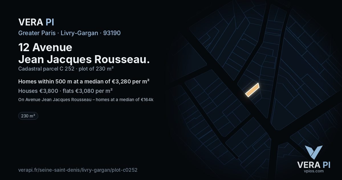 12 Avenue Jean Jacques Rousseau, Livry-Gargan at night – the plot lit, the parcels around coloured by the prices near them