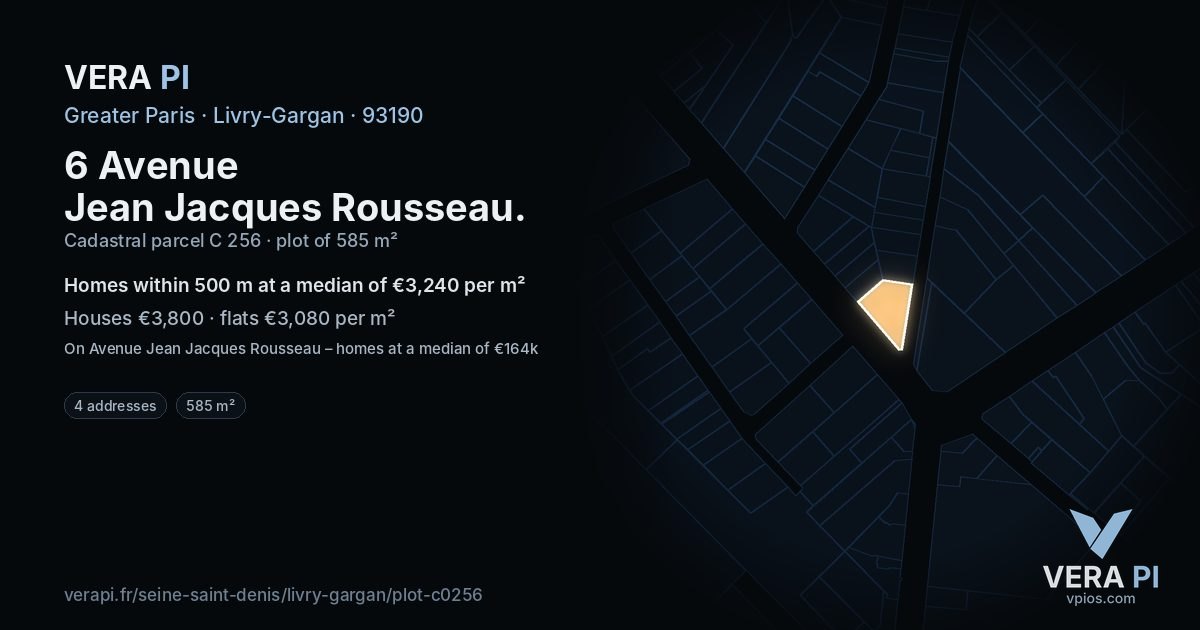 6 Avenue Jean Jacques Rousseau, Livry-Gargan at night – the plot lit, the parcels around coloured by the prices near them