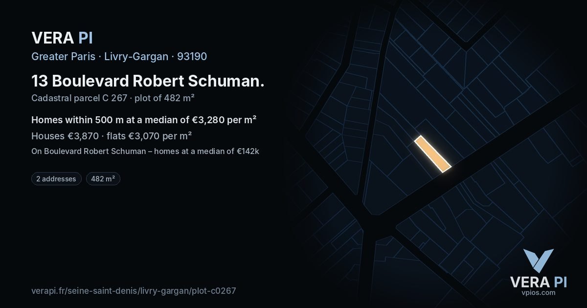 13 Boulevard Robert Schuman, Livry-Gargan at night – the plot lit, the parcels around coloured by the prices near them