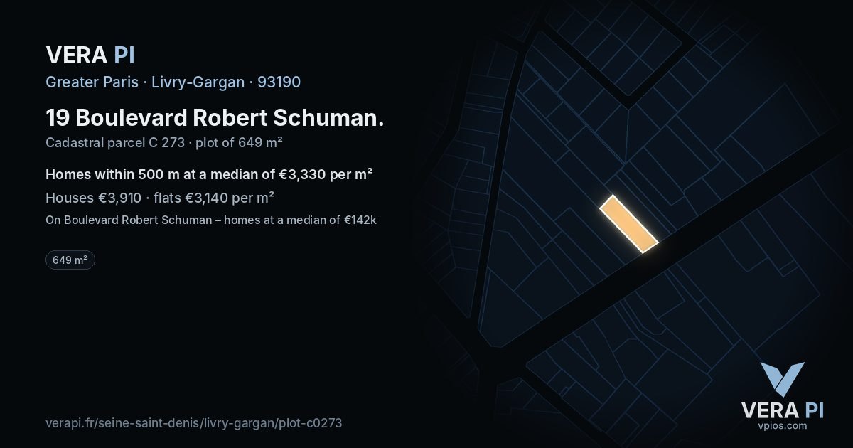 19 Boulevard Robert Schuman, Livry-Gargan at night – the plot lit, the parcels around coloured by the prices near them