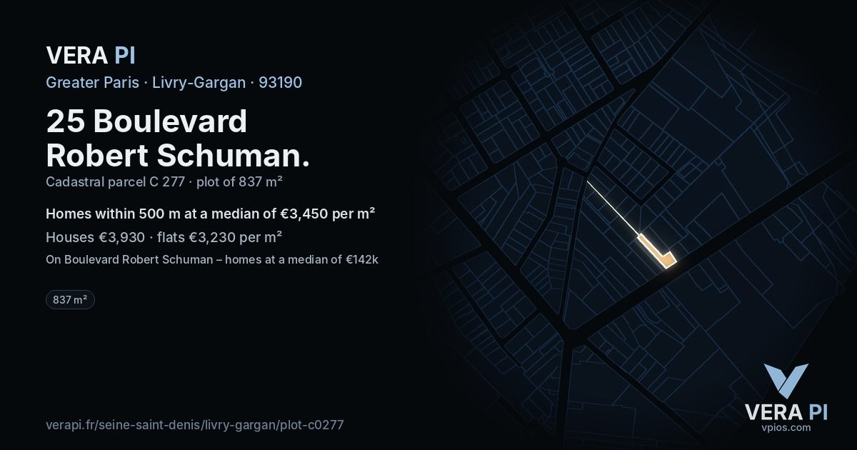 25 Boulevard Robert Schuman, Livry-Gargan at night – the plot lit, the parcels around coloured by the prices near them