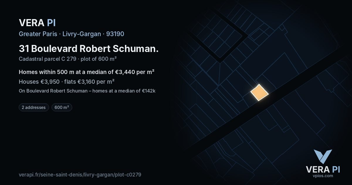 31 Boulevard Robert Schuman, Livry-Gargan at night – the plot lit, the parcels around coloured by the prices near them