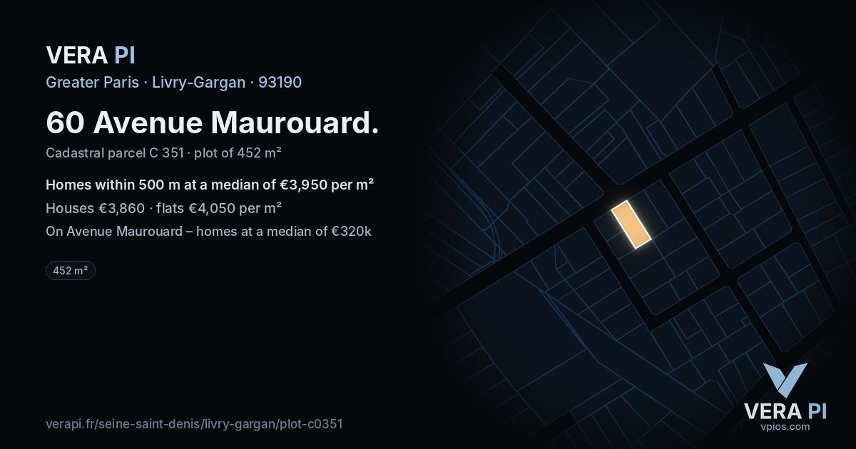 60 Avenue Maurouard, Livry-Gargan at night – the plot lit, the parcels around coloured by the prices near them