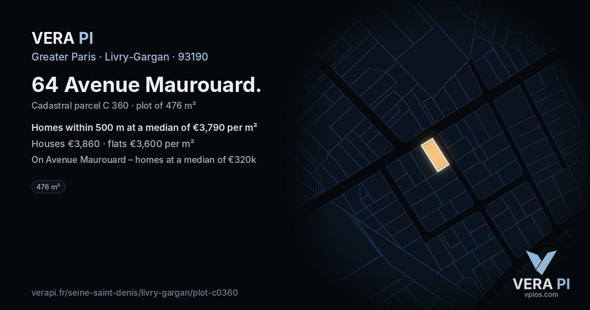 64 Avenue Maurouard, Livry-Gargan at night – the plot lit, the parcels around coloured by the prices near them