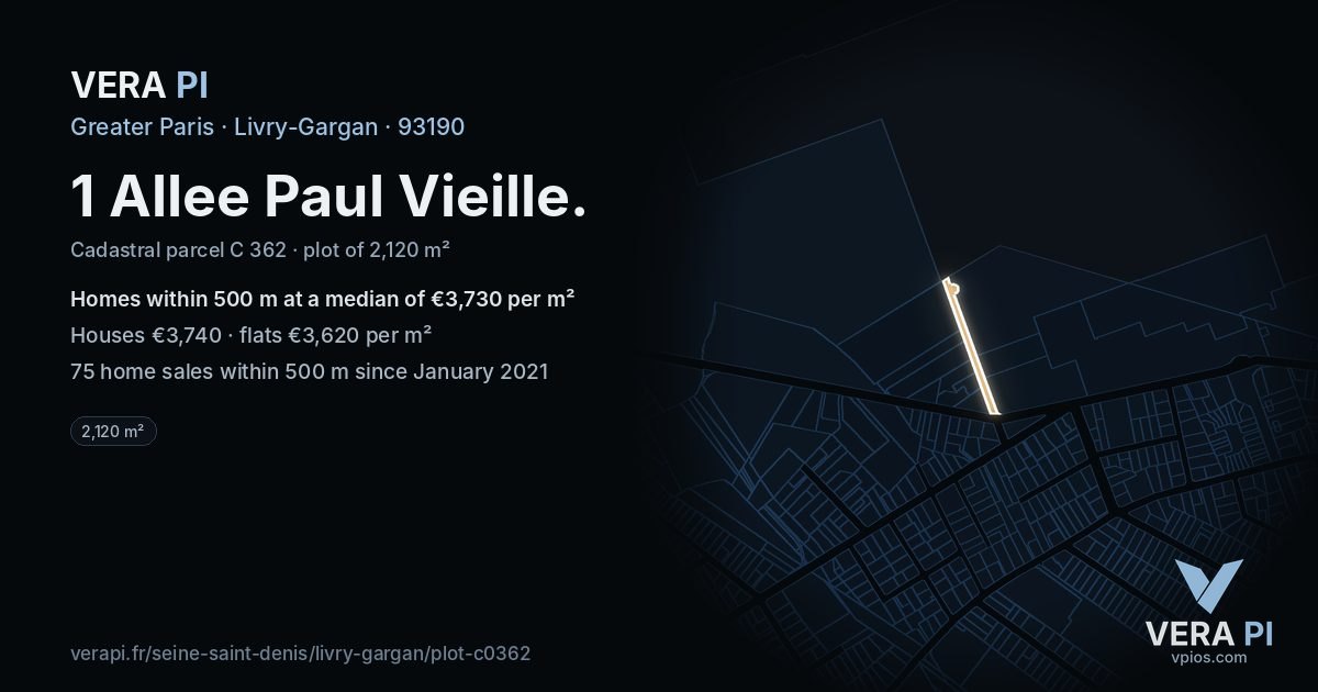 1 Allee Paul Vieille, Livry-Gargan at night – the plot lit, the parcels around coloured by the prices near them