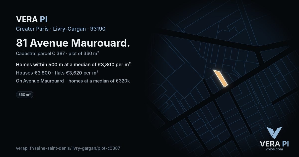 81 Avenue Maurouard, Livry-Gargan at night – the plot lit, the parcels around coloured by the prices near them