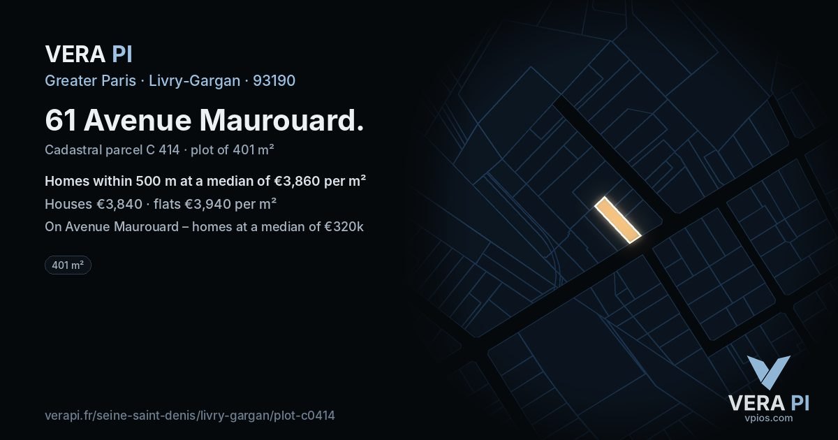 61 Avenue Maurouard, Livry-Gargan at night – the plot lit, the parcels around coloured by the prices near them