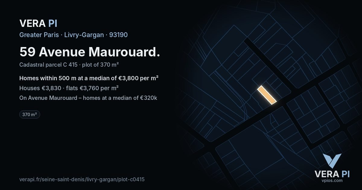 59 Avenue Maurouard, Livry-Gargan at night – the plot lit, the parcels around coloured by the prices near them