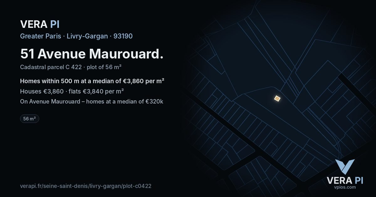 51 Avenue Maurouard, Livry-Gargan at night – the plot lit, the parcels around coloured by the prices near them