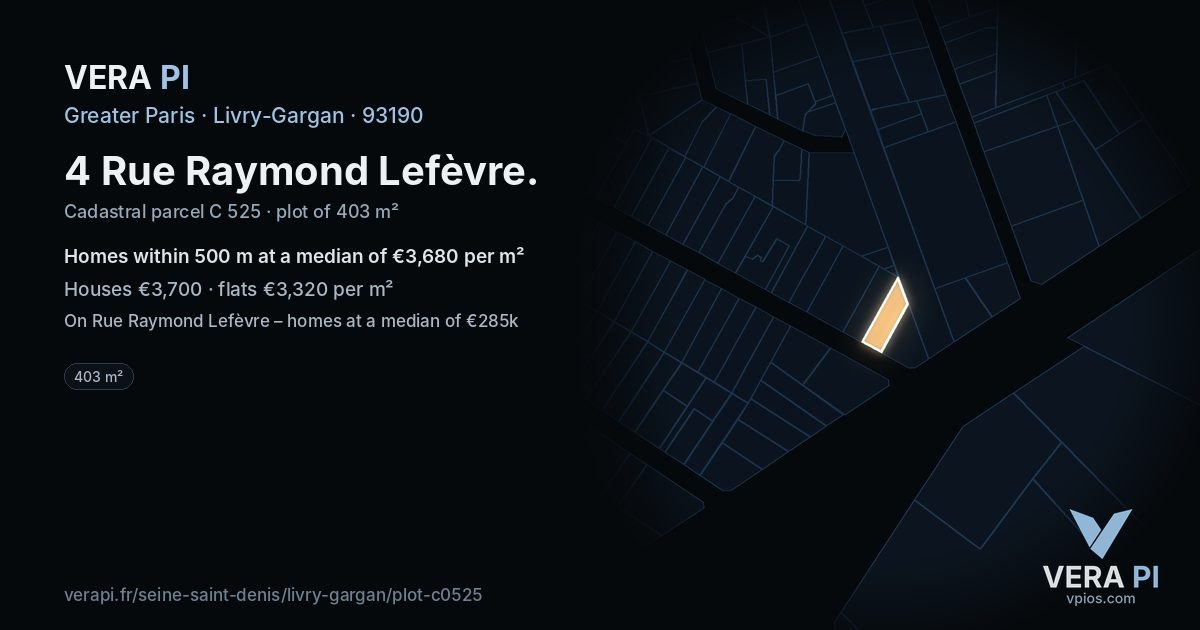 4 Rue Raymond Lefèvre, Livry-Gargan at night – the plot lit, the parcels around coloured by the prices near them