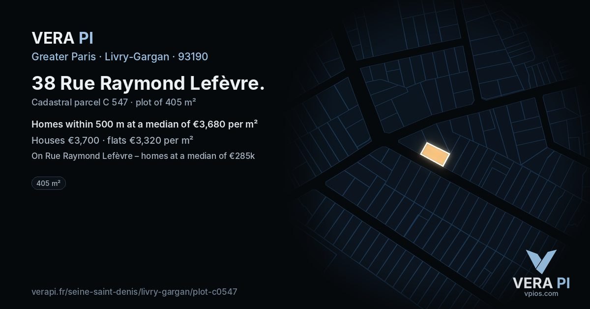 38 Rue Raymond Lefèvre, Livry-Gargan at night – the plot lit, the parcels around coloured by the prices near them