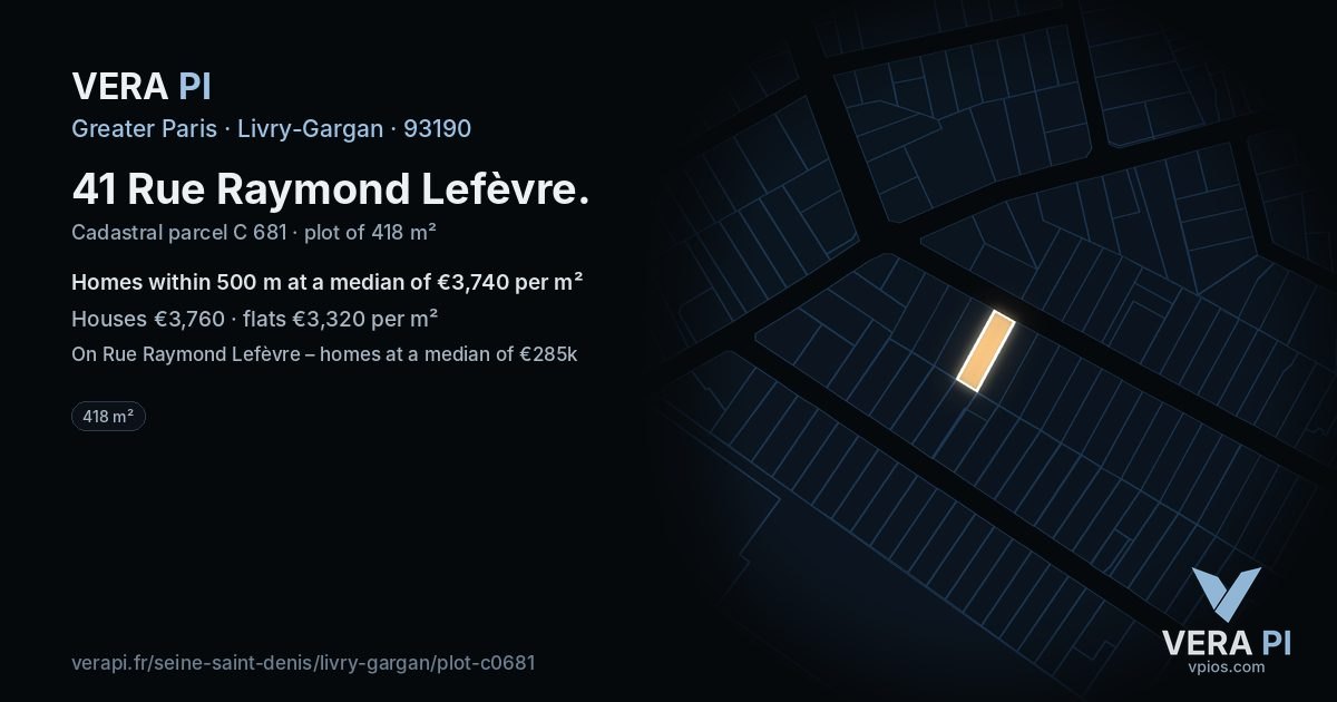 41 Rue Raymond Lefèvre, Livry-Gargan at night – the plot lit, the parcels around coloured by the prices near them