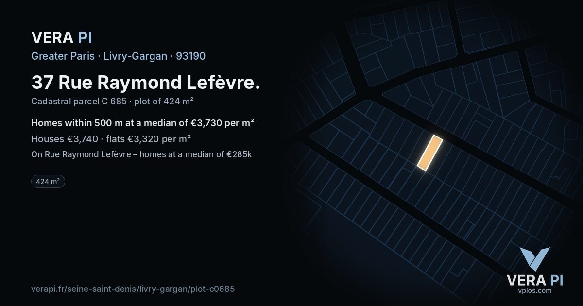 37 Rue Raymond Lefèvre, Livry-Gargan at night – the plot lit, the parcels around coloured by the prices near them