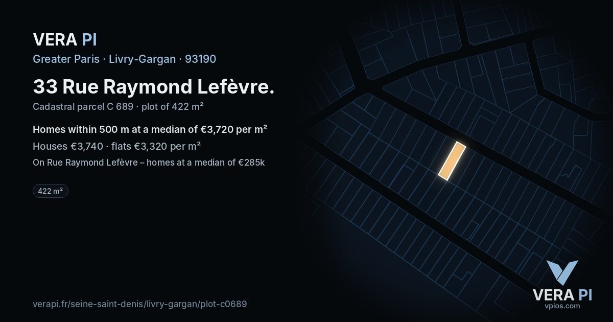 33 Rue Raymond Lefèvre, Livry-Gargan at night – the plot lit, the parcels around coloured by the prices near them