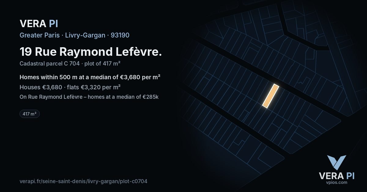 19 Rue Raymond Lefèvre, Livry-Gargan at night – the plot lit, the parcels around coloured by the prices near them