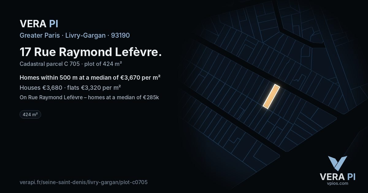 17 Rue Raymond Lefèvre, Livry-Gargan at night – the plot lit, the parcels around coloured by the prices near them