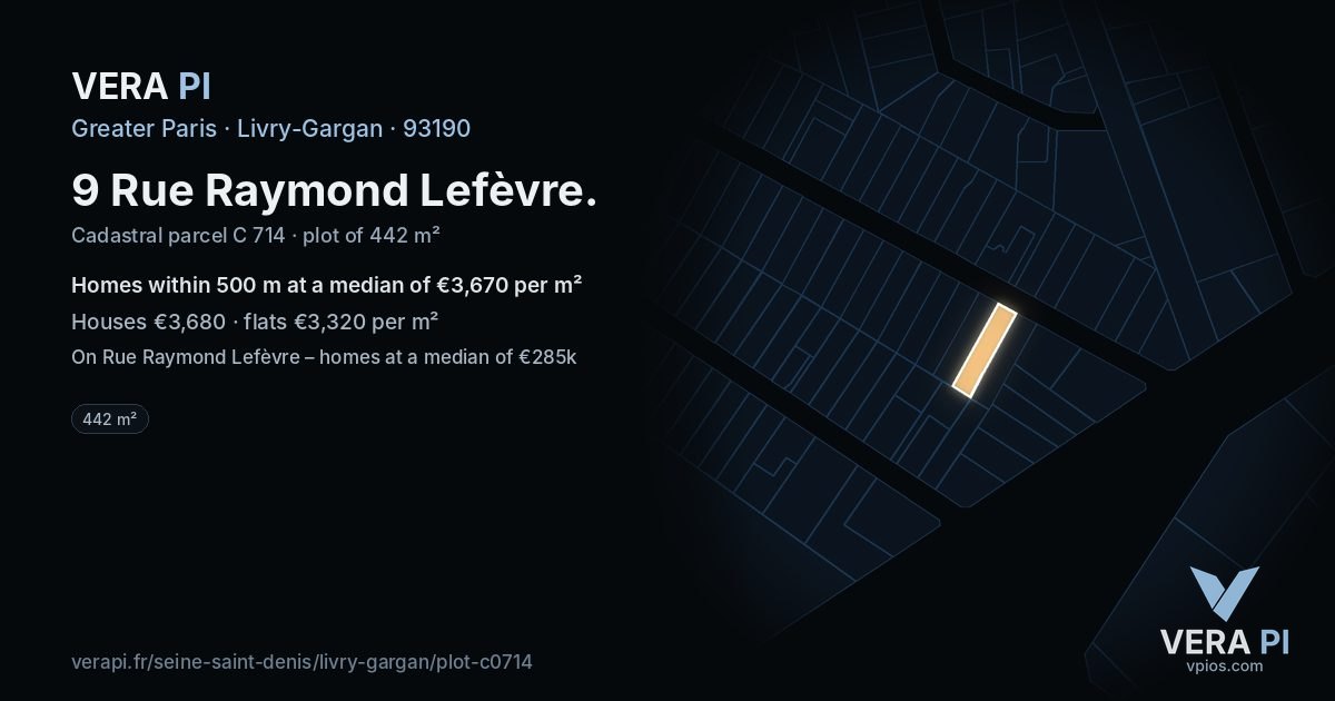 9 Rue Raymond Lefèvre, Livry-Gargan at night – the plot lit, the parcels around coloured by the prices near them